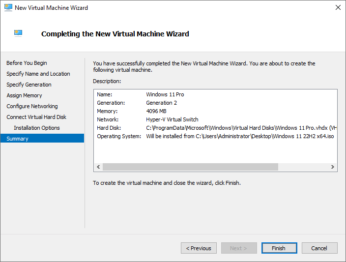 New Virtual Machine Wizard - Completing the New Virtual Machine Wizard